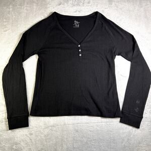 NWOT Y2K Love To Lounge Ribbed Knit Henley Women's Large Twilight Cozy Grunge
